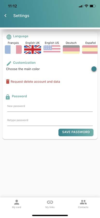 Choose language and change password